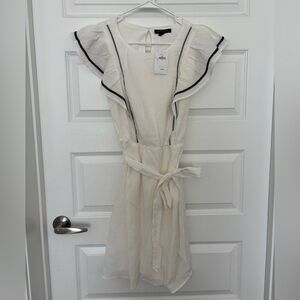 Banana Republic Cream Midi Dress with Black Trim